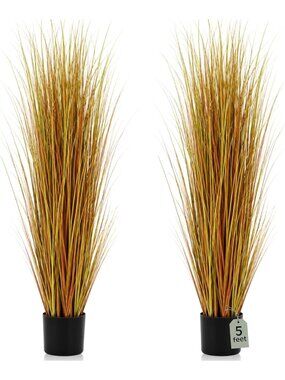 2-Piece 5ft Tall Artificial Grass & Pampas Plant Set - Perfect Indoor/Outdoor